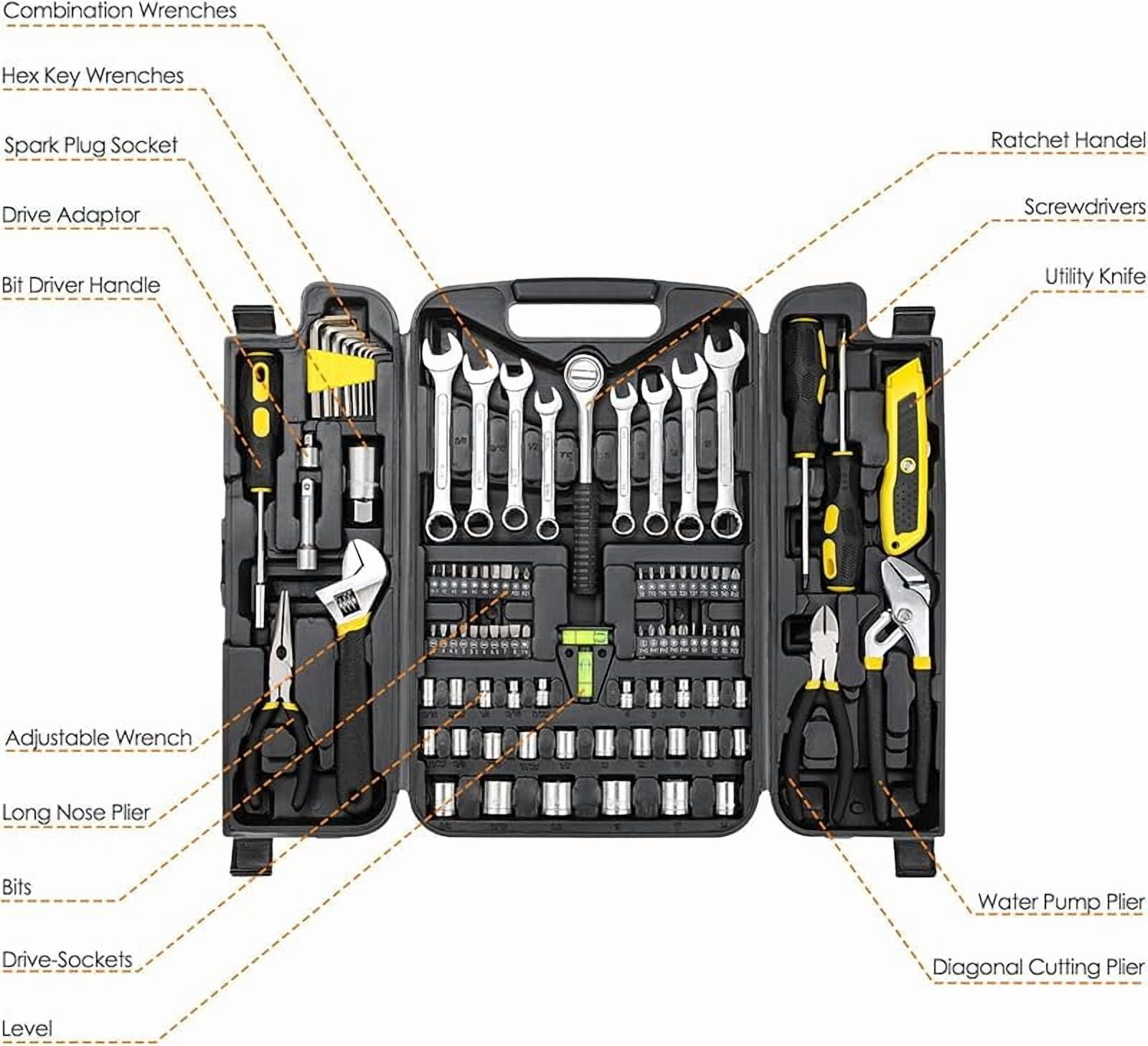 95 Piece Tool Set, Tool Kit, Mechanics Tool Set, Portable Toolbox with Adjustable Wrench Pliers Socket Bits, with Plastic Toolbox, for House Apartment Garage (Red)