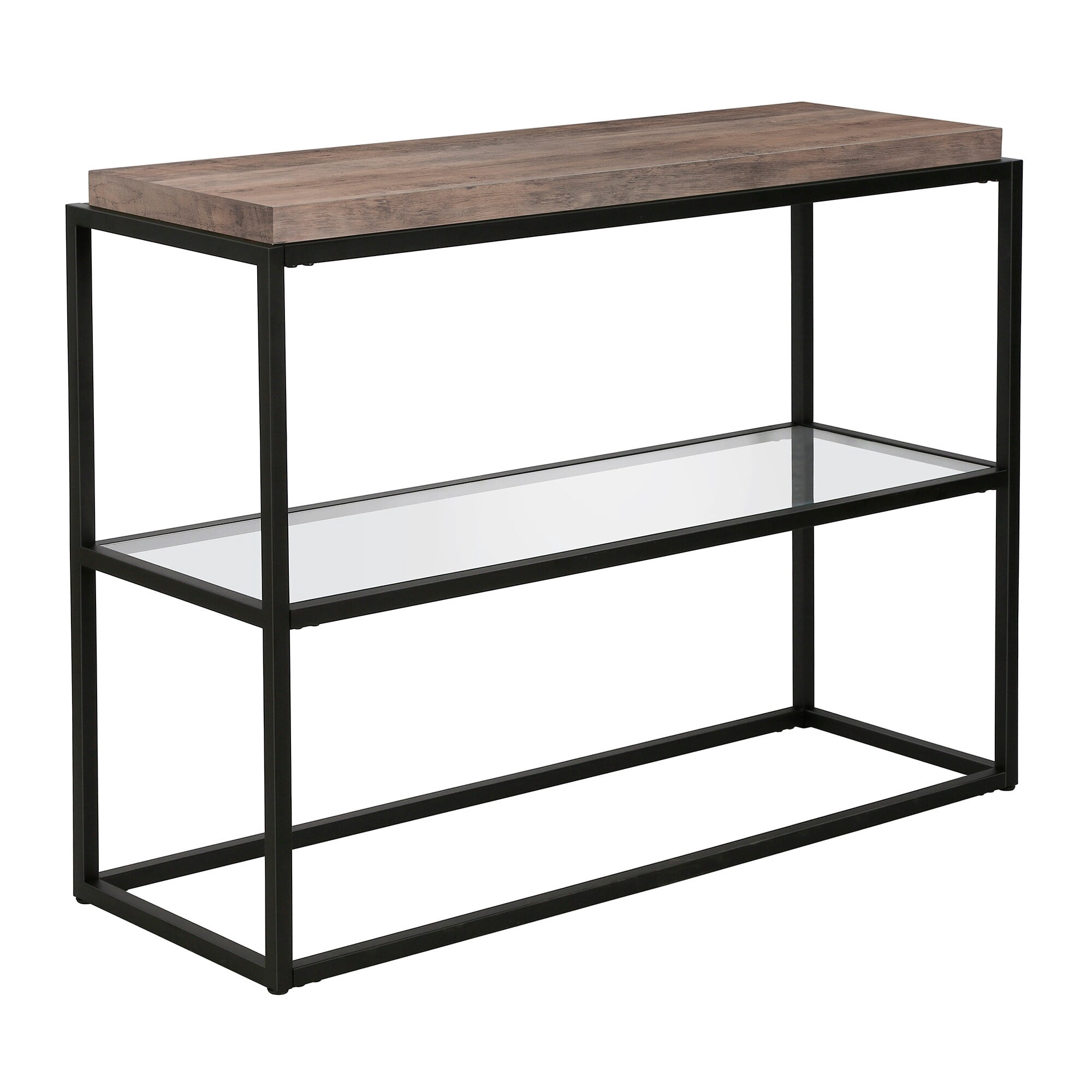 Evelyn&Zoe Hector 42" Wide Rectangular Console Table, Blackened Bronze/Gray Oak