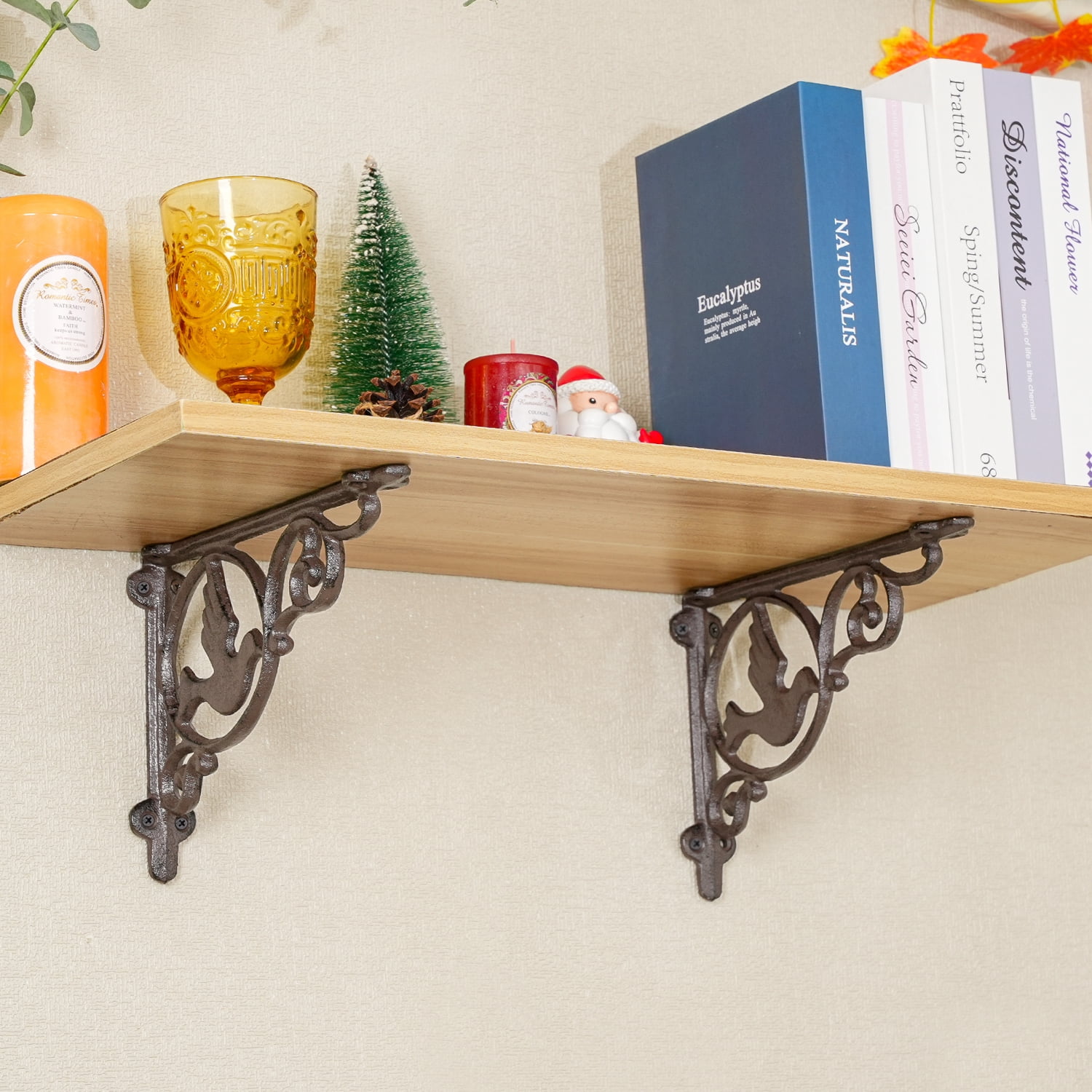 Sungmor 9.2 Inch Cast Iron Rustic White Brackets for Shelves, 2PC Vintage Decorative Angle Support Doorway Bracket, Shelves Corbels, Wall Mounted Floating Shelf Bracket