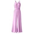 thumbnail image 4 of QUYUON Elegant Jumpsuits for Women Dressy Wedding Guest Ladies Rompers and Jumpsuits Casual Loose Wide Leg Jumpsuits Sleeveless V Neck Evening Party Formal Jumpsuits Back Lace up Style J165, Purple L, 4 of 9