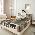 thumbnail image 5 of Homewish Moose Bear Deer Twin Sheet Sets, Vintage Brown Green Buffalo Twin Fitted Sheet, Western Countryside Flat Sheet, Breathable Home Decor, 3pcs, 5 of 8