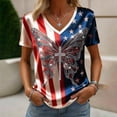 thumbnail image 2 of MEICHEN Women's V Neck Butterfly & Rose Print T Shirt Patriotic Glitter Graphic Casual Top, 2 of 4