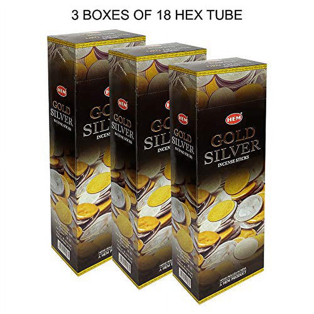 Gold Silver - 3 Box of Six 20 Gram Tubes -Total 360 sticks HEM Incense