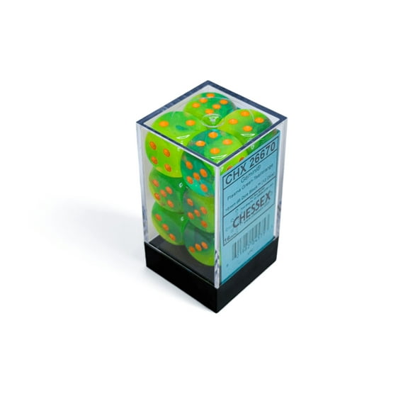 Chessex: Gemini Plasma Green/Teal 16mm d6 Dice Block (12 Dice)
