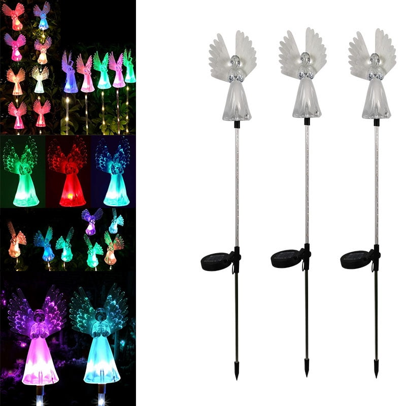 Solar Power Angel Stake Lights Outdoor Garden Path Luminous Lamps Wings
