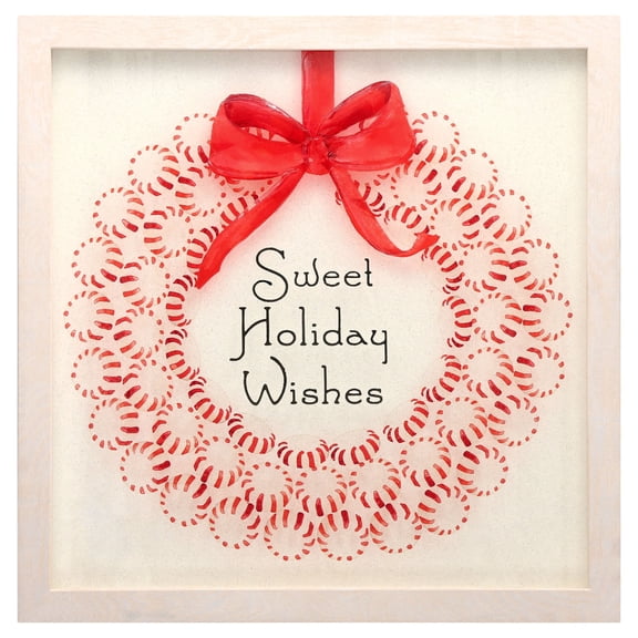 Sweet Holiday Wishes Framed Christmas Wall Art, Red and White, 12" x 12", by Holiday Time
