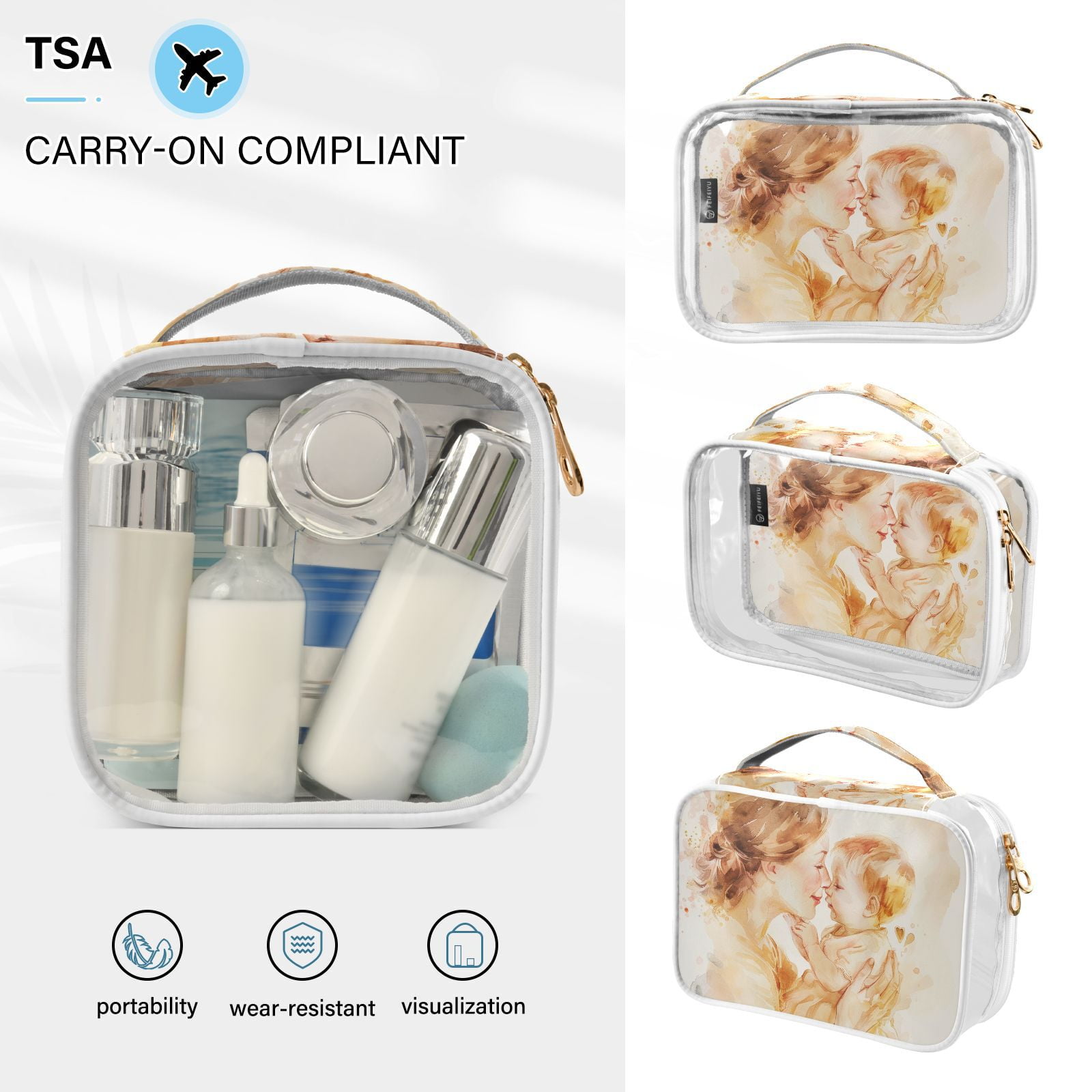 Clear Makeup Bags with Handle Large Opening 2 Pack Set Toiletry Bag Quart Size Bag, for Women Man Traveling Travel Essentials, Toiletries and Other. Mothers Day