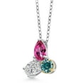 thumbnail image 2 of 925 Silver and 10K Yellow Gold Pure Pink Mystic Topaz Lab Grown Diamond and Blue Moissanite Pendant Necklace for Women | 2.57 Cttw | Pear Shape 8X6MM | Oval 7X5MM | Round 5MM | with 18 inch Chain, 2 of 4
