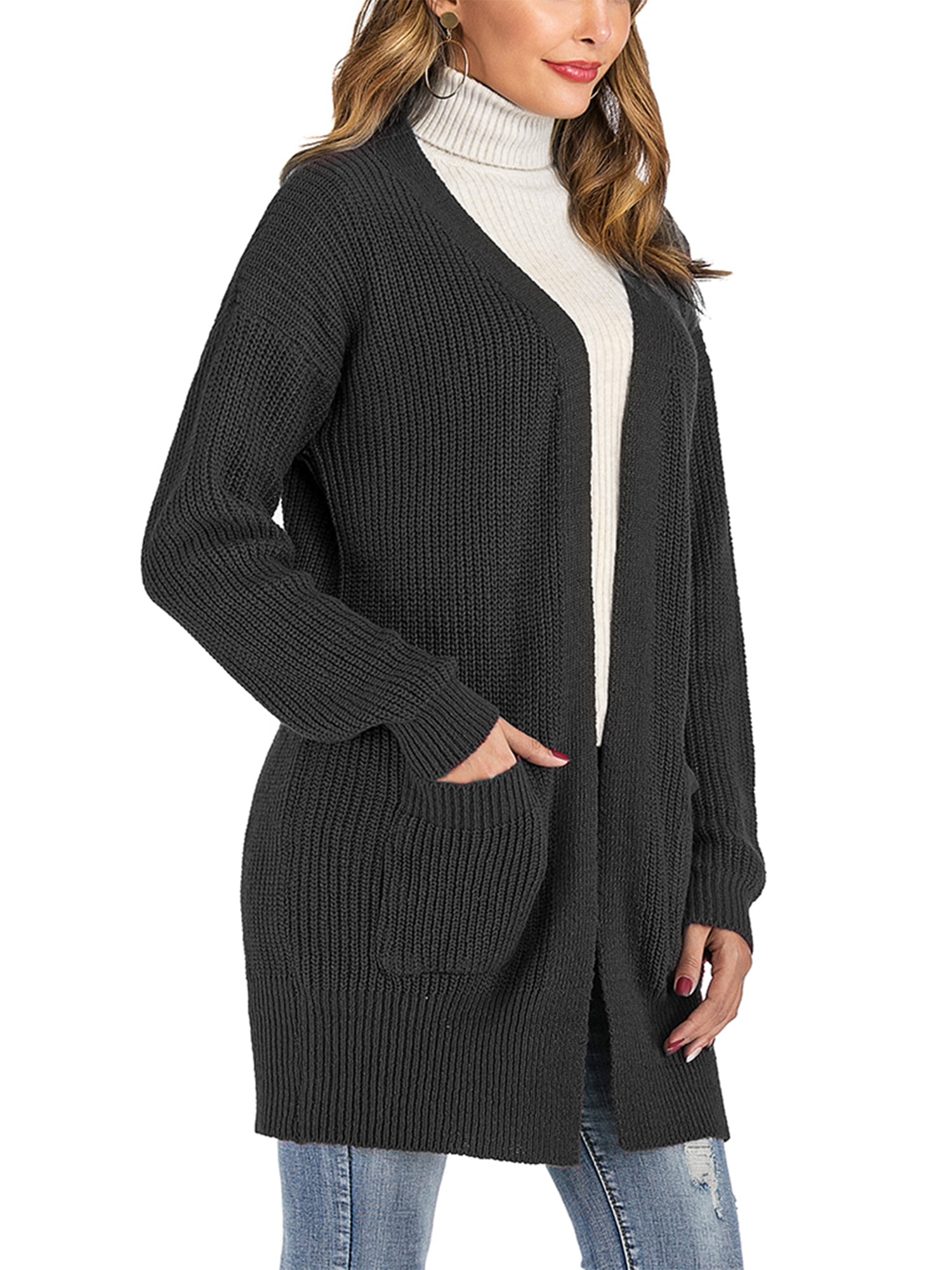 Women's Chunky Cable Knit Cardigan Long Hooded Open Front Coat Loose Comfy Knit Sweater Winter Warm Plus Size Outwear 