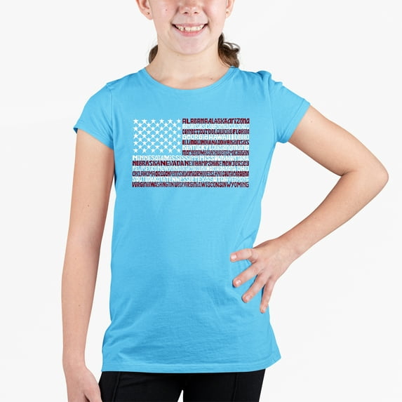 Girl's Word Art T-shirt - 50 States USA Flag
