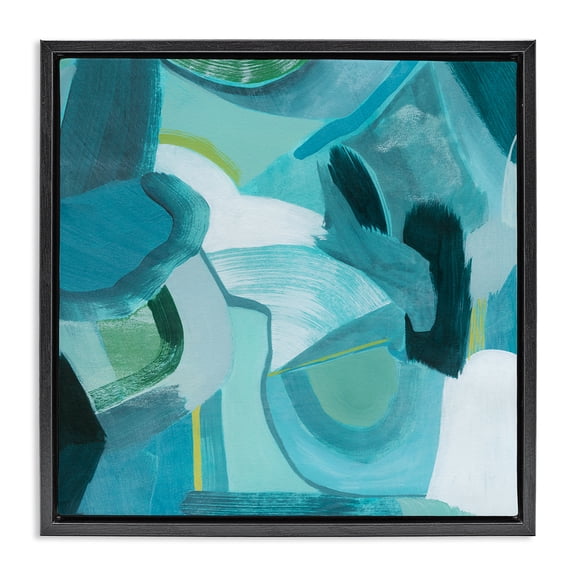 Stupell Industries Dynamic Cascading Shapes Abstract Painting Black Floater Framed Canvas Art Print Wall Art, 18 x 18