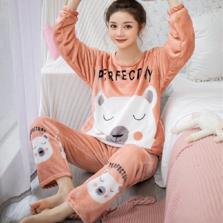 

Autumn Winter Warm Flannel Women Pyjamas Sets Thick Coral Velvet Long Sleeve Cartoon Sleepwear Thin Flannel Pajamas Set