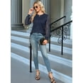 thumbnail image 5 of Women'S Waffle Knit Tops Dressy Business Casual Blouses Lace Long Sleeve Work Shirts Fall Clothes Navy Blue M, 5 of 8