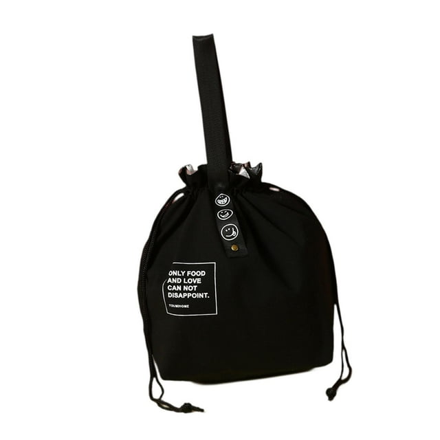 Bolsa de con cordón de lonchores bolsas para fugas de fugas aisladas bento bolsas de almacenamiento de bolsas para la escuela de trabajo de Negro