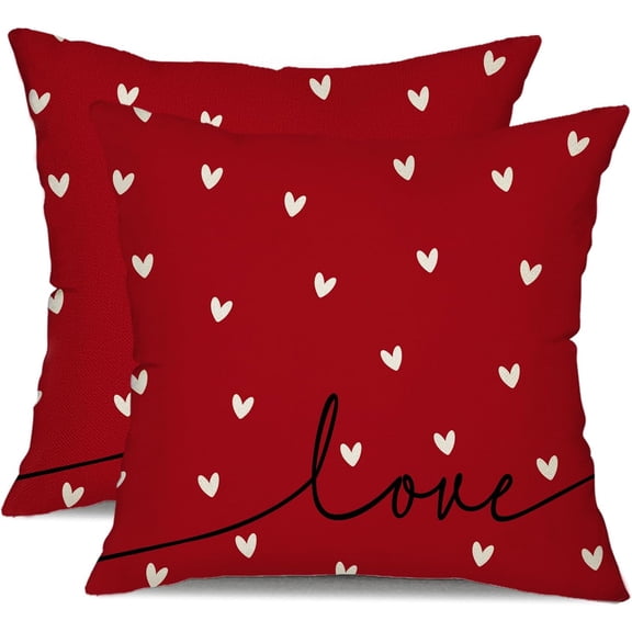 Valentine''s Day Pillow Covers 18x18 Inch Set of 2 White Hearts Decor Red Throw Pillow Covers Valentine''s Day Cushion Case Decoration for Sofa Couch 55B