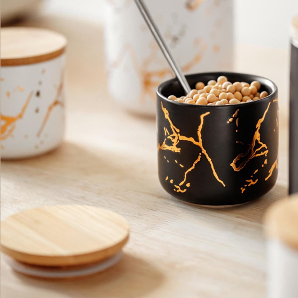 Fiocias Ceramic Sugar Bowl Canister Jars Condiment Airtight Lids Food Storage Containers Black S
