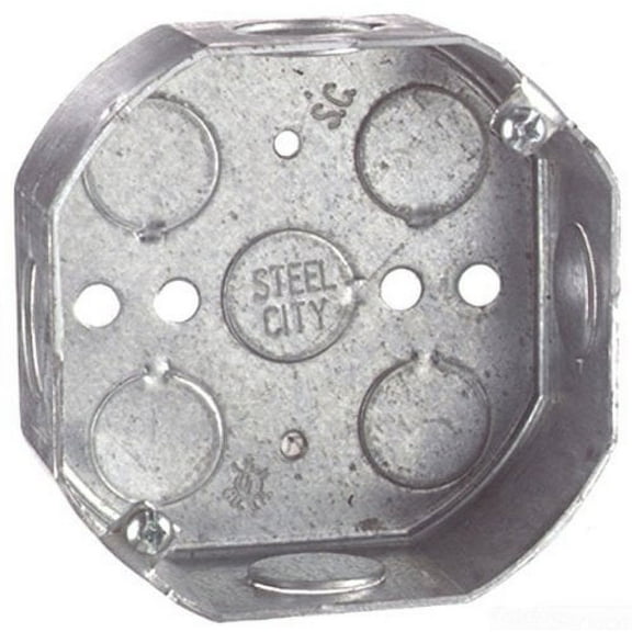 Steel City  4 in. Octagon  Steel  Electrical Ceiling Box  Silver