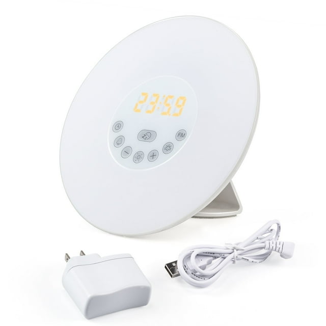 Despertador Sunrise Wake Up Light para niños, adultos, durmientes pesados con alarmas duales, ayuda para dormir con 6 sonidos de la naturaleza, con 7 colores de luz nocturna