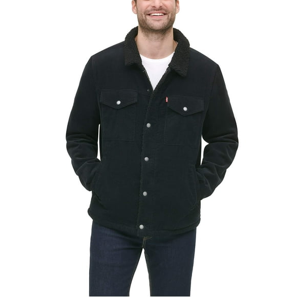 Levi's Men's Corduroy Sherpa Lined Trucker Jacket, Black, Large