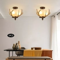 3-Light 60 Watts Antler  Glass Semi Flush Mount Fixture Ceiling Lighting Bronze for A Kitchen Island, Dining Room, Entryway