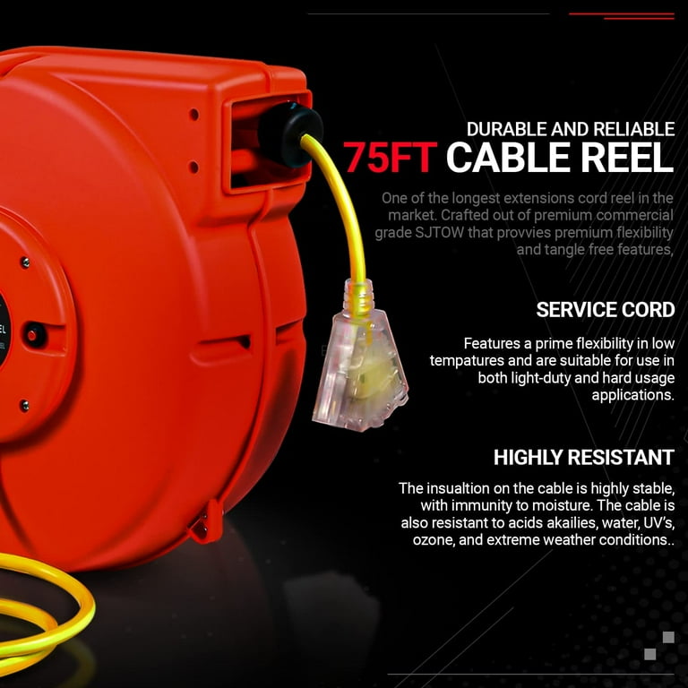 Reelworks 80 ft. Retractable Extension Cord Reel 