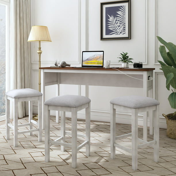 Bar Table Set Anysun Console, White Pub Table With Chairs