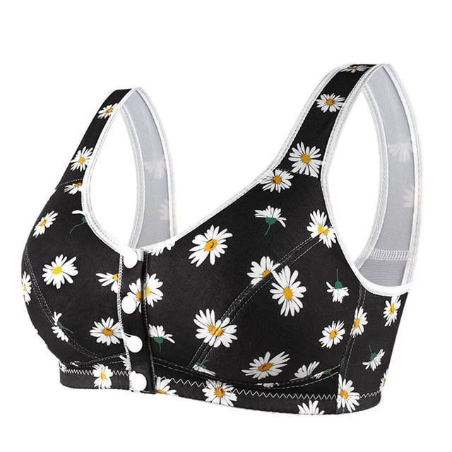 Gibobby Brasier Mujer Push Up Ropa interior informal con estampado Sexy para mujer, ropa interior con hebilla frontal sin aros, chaleco de encaje(Negro,36)