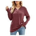 thumbnail image 2 of Womens Long Sleeve V-Neck Loose Sweatshirt Solid Blouse Tops, 2 of 6