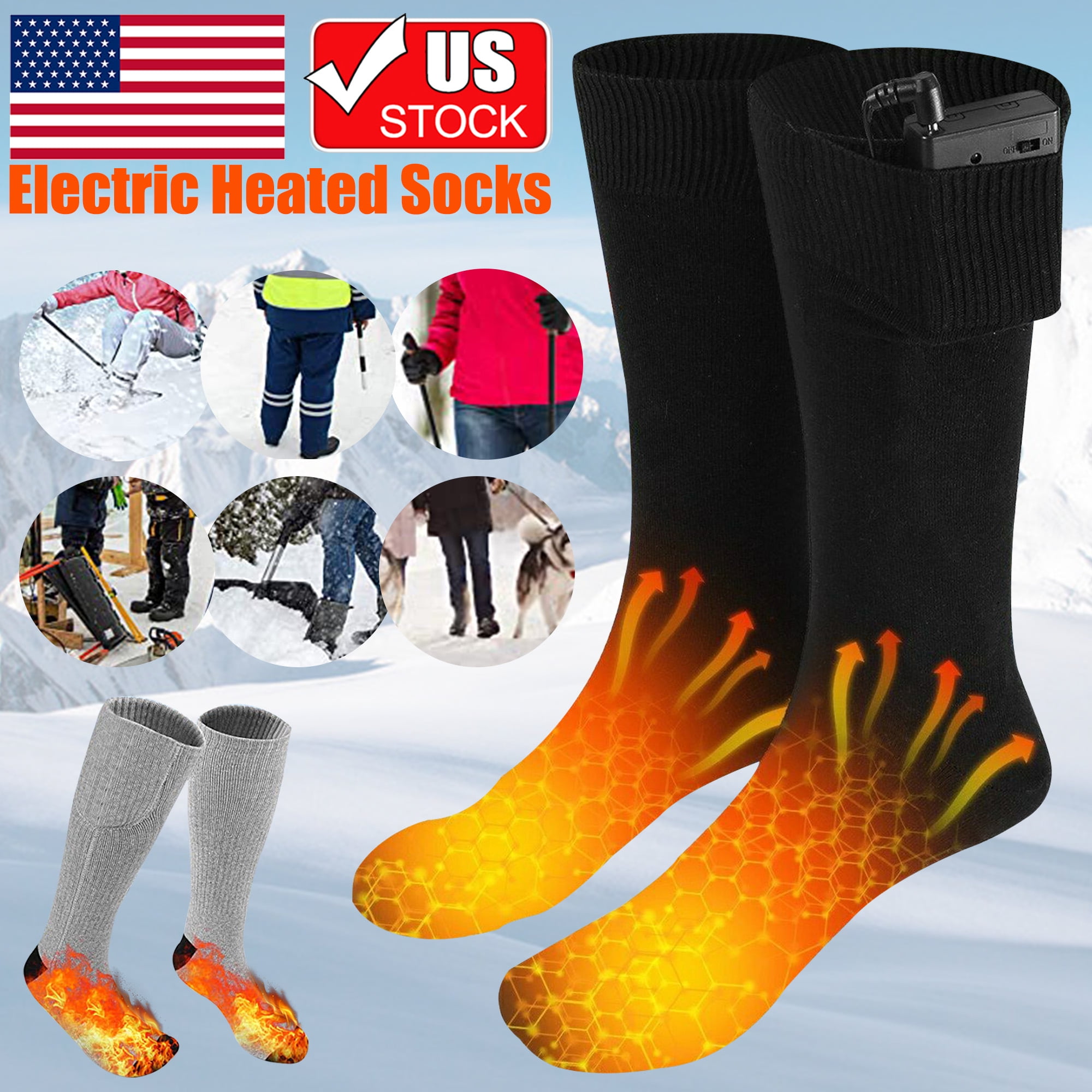 5V Unisex Electric Heated Socks Rechargeable Battery Foot Winter Warmer Socks US 