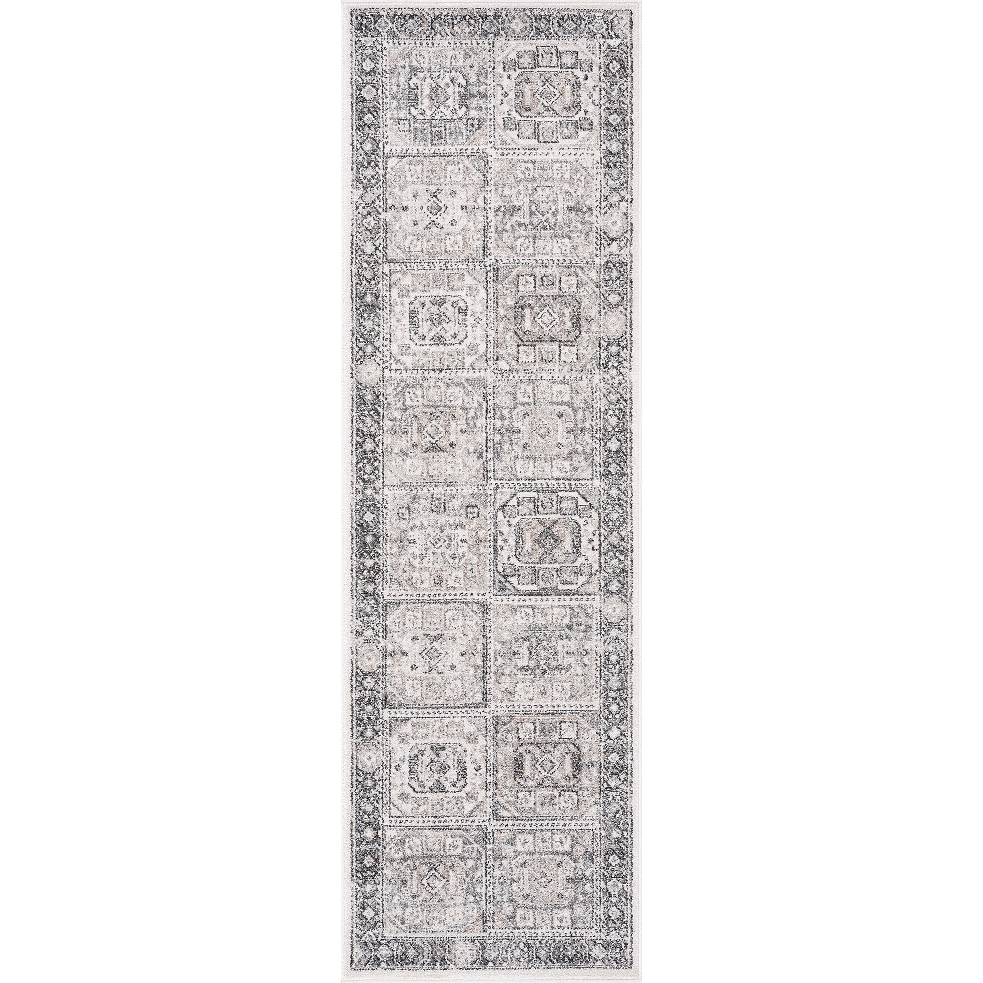 Bliss Rugs Magic Traditional 2' x 7' Gray and Cream Indoor Area Rug