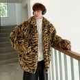 thumbnail image 3 of QUNYINEY Long Sleeve Mens Jackets Zip up Leopard Print Faux Fur Yellow Outerwear Loose Cardigan Warm Outerwear Jackets, 3 of 8