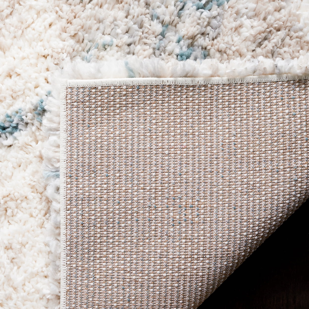 SAFAVIEH Fontana Shag Darina Diamond Plush Area Rug, Turquoise/Ivory, 6'7" x 6'7" Square