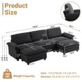 thumbnail image 2 of Ktaxon 120" W Sectional Convertible Sofa U Shaped Modular Couch with Double Chaise Coarse Linen Sleeper Set with 3 Oversized Seats Black, 2 of 10