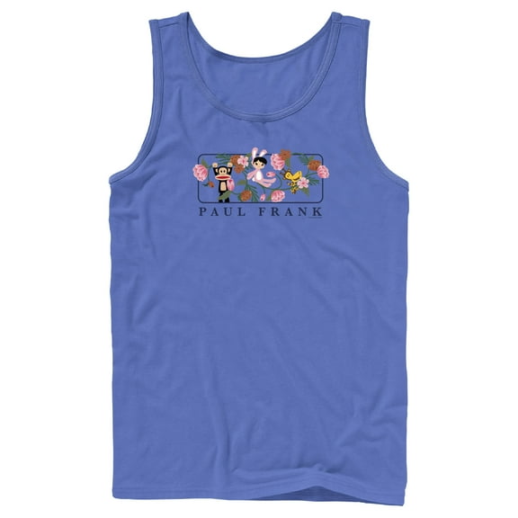 Men's Paul Frank Julius the Monkey and Bunny Girl Flower Scene Tank Top Royal Blue 2X Large