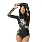 PANOEGSN Woman Black Swimwear Long Sleeved Printed One-piece Backless Sexy Swimsuit Women's Diving Surfing Suit Beachwear