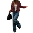 thumbnail image 3 of Abrigo Corto de Mujer, Estilo Gabardina, Informal, Cruzado, Chaqueta Corta, Prenda de Abrigo de Moda para Otoño con Cinturón Rojo Vino XL, 3 of 8