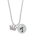 thumbnail image 1 of Delight Jewelry Silvertone Crown with Crystals and Textured Bottom Silvertone Script Initial Disc - F - Charm Necklace, 20"+3", 1 of 4