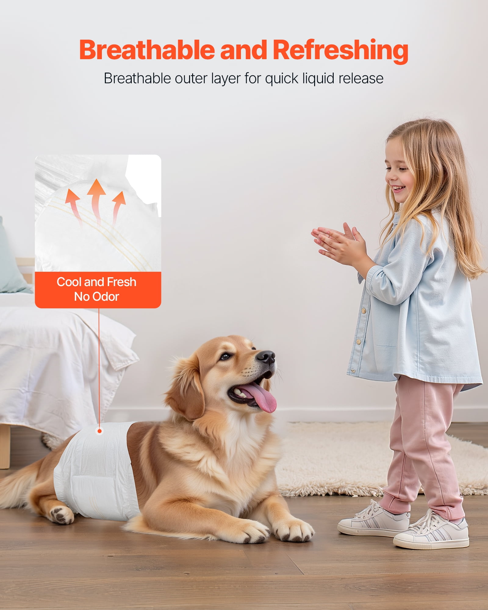 VEVOR Disposable Male Dog Diapers, Super Absorbent Male Dog Wraps, 360 ° Leak-Proof Belly Bands with Wetness Indicator for Doggies in Heat, Training, Incontinence - M, 144 Count (2 Packs of 72)
