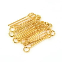 50pcs 304 Stainless Steel Eye Pins Golden 15mm Hole: 2mm Pin: 0.6mm