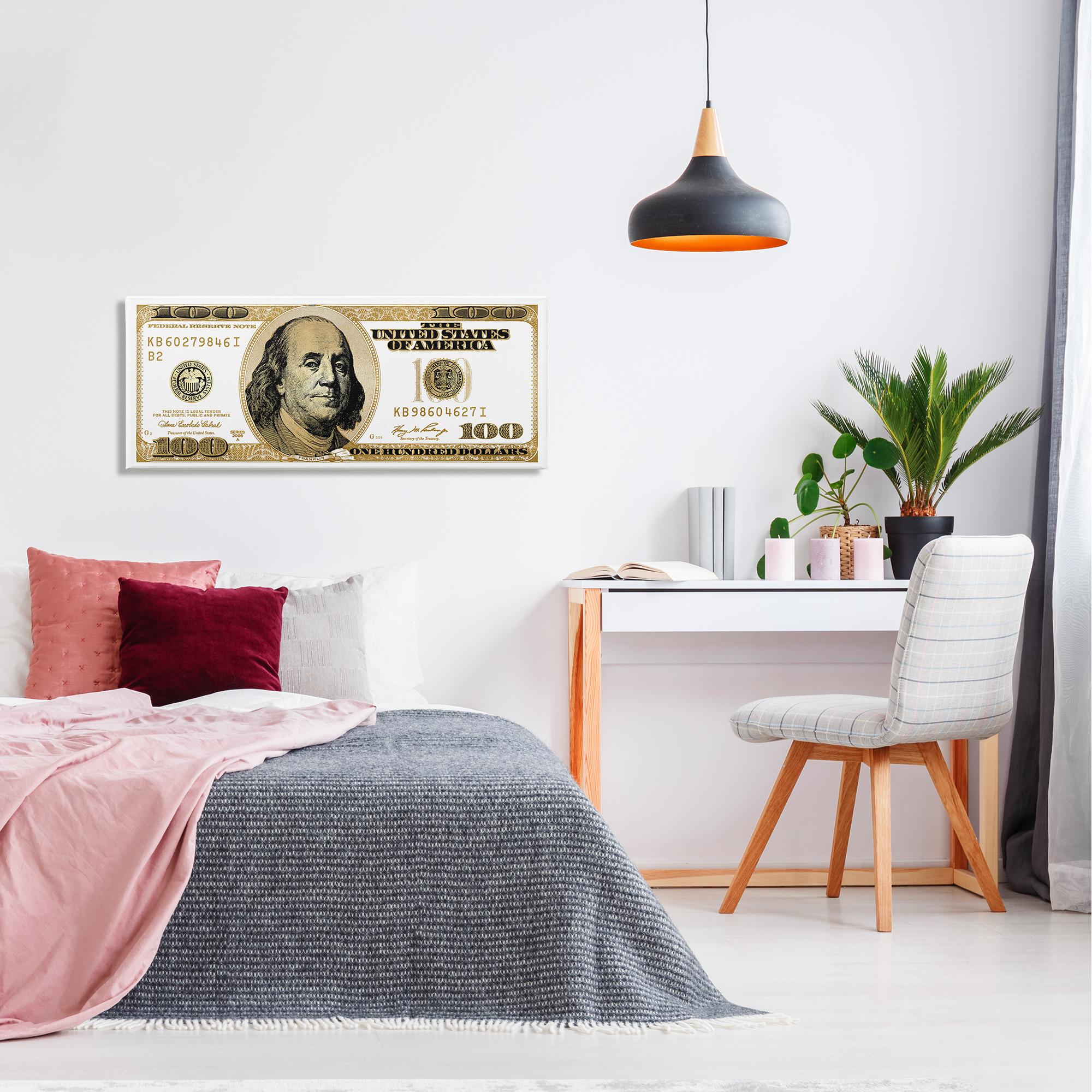 Stupell Industries Decorated Dollar Bill Pattern Trendy Glam Money Canvas Wall Art, 40 x 17, Design by Madeline Blake