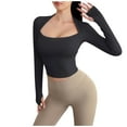 thumbnail image 1 of Ropa deportiva de yoga para mujer: manga larga con relleno para el pecho, nailon-spandex, S-XL, versión larga, cuello en V, manga murciélago, para fitness/ocio., 1 of 4