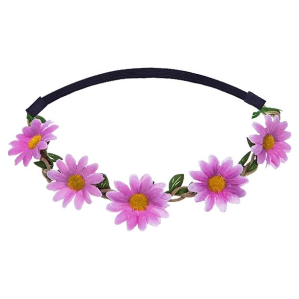 Guardurnaity Diadema de flores 70s trajes para mujeres decoraciones de fiesta elásticas signo de la paz sombreros follaje Halloween boda Accesorio para el cabello violeta