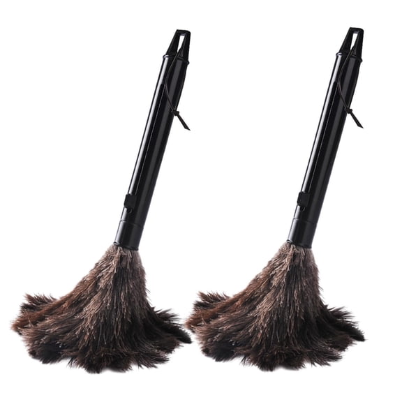 2pcs Ostrich Feather Duster for Cleaning, 9.8-16 inch Fluffy Natural Retractable Feather Duster with Retractable Handle (Black)