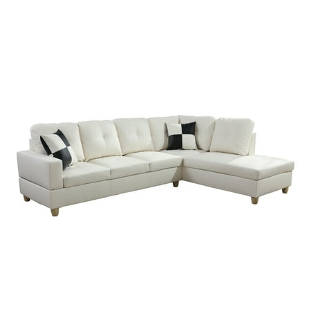 

Lifestyle Furniture L Shape Sectional Sofa Sets with Removable Ottomans and Waist Pillows for Living Room White