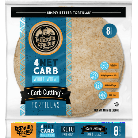 La Tortilla Factory Carb Cutting 4 Net Carb Whole Wheat Tortillas, 11 oz, 8 Count
