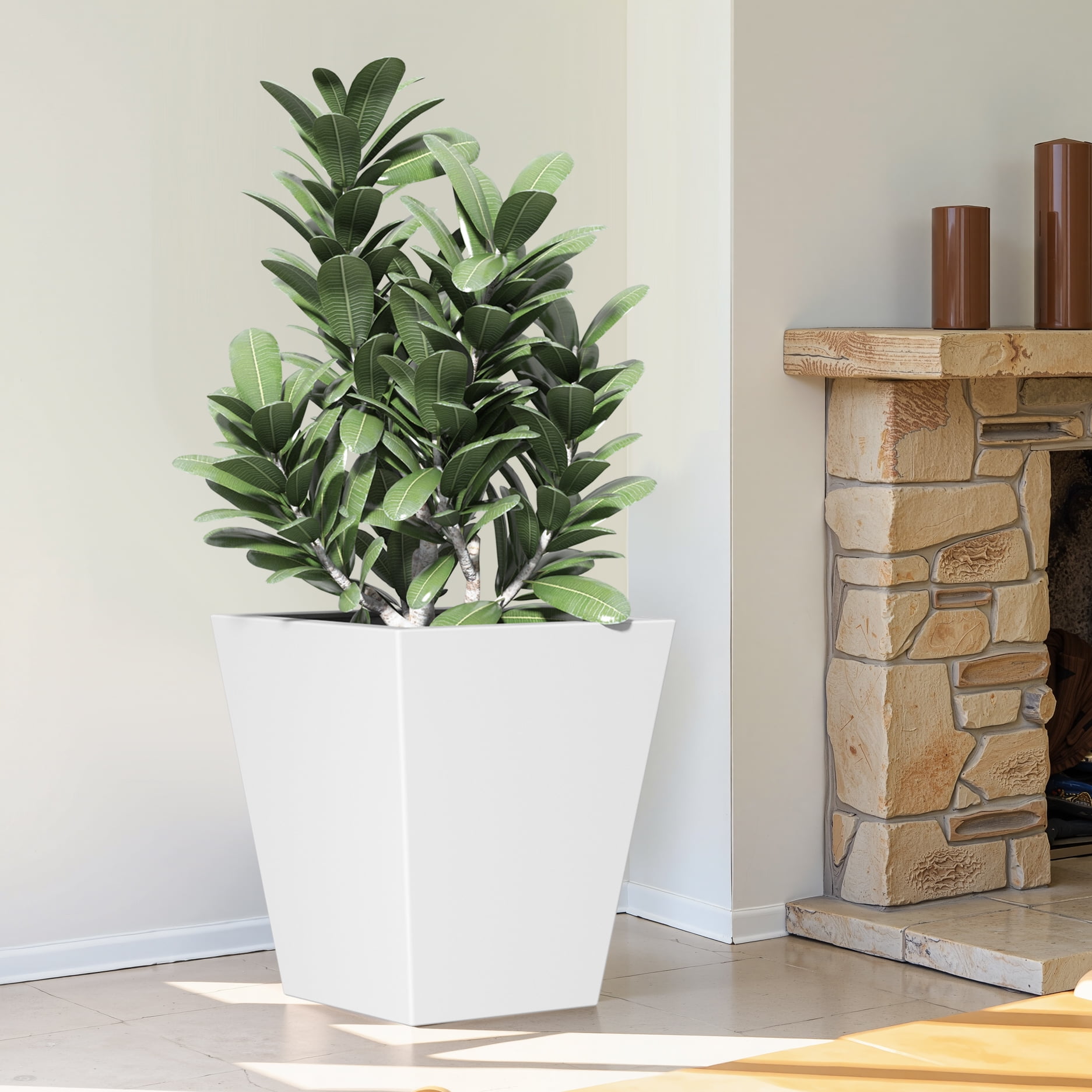 MAYEERTY 22*19*19" White Modern Metal Cone Planter with Drainage Hole for Outdoor Gardening, Patio & Balcony