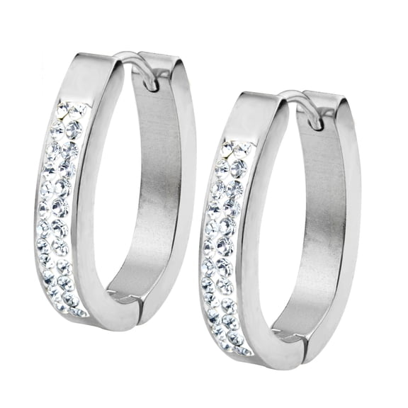 555Jewelry Stainless Steel CZ Thick Oval Huggie Earrings for Women, Hoops Earrings for Women, Hypoallergenic Hoop Earrings, Huggie Hoop Earrings, Womens Hoop Earrings, Silver