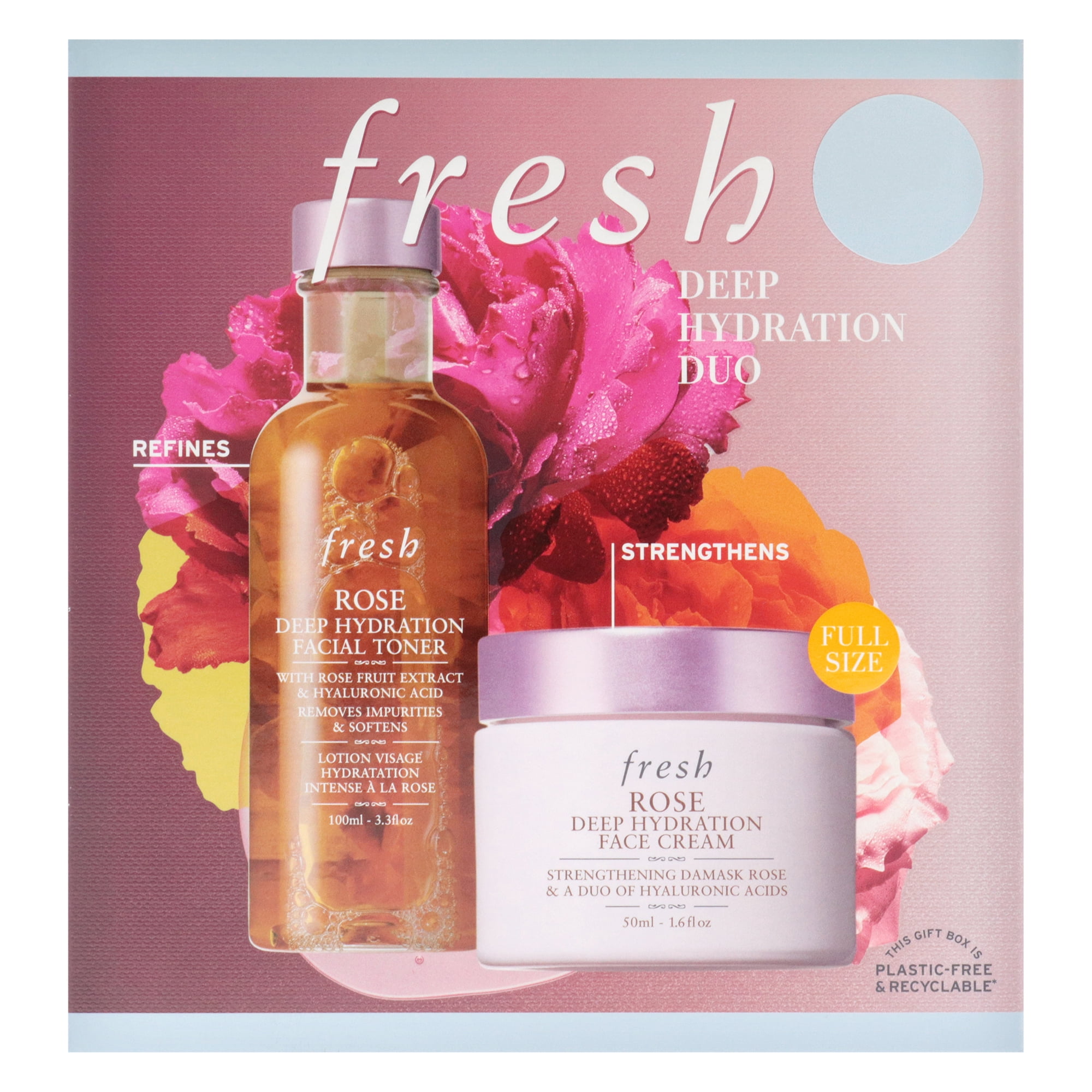 Fresh Deep Hydration Duo , 2 Pc 3.3oz Rose Deep Hydration Facial Toner, 1.6oz Rose Deep Hydration Face Cream