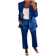 thumbnail image 2 of Mifsaly Womens Suits 2 Piece Set Business Casual Silk Satin Open Front Long Sleeve Jacket and High Waisted Straight Leg Pants with Pockets Lightweight Soft Office Work Matching Outfits Blue,S, 2 of 5