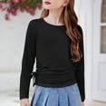thumbnail image 4 of Shirts for Girls Child Kids Long Sleeve Crew Neck Ruched Knot Side T Shirt Casual Loose Top Size 3 Y-4 Y, 4 of 7